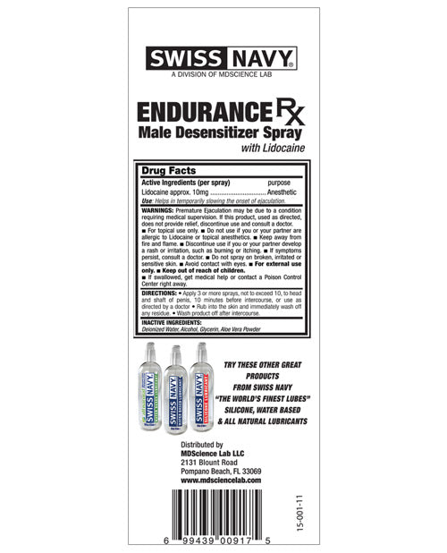 Swiss Navy Endurance Male Desensitizer Spray - .5 Oz