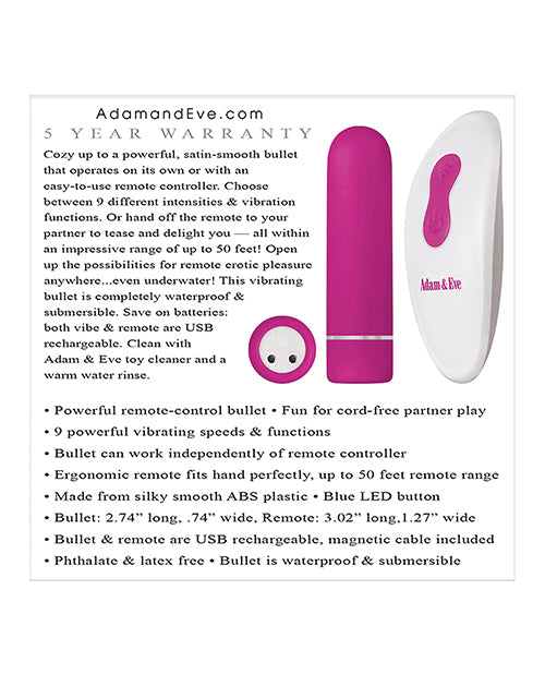 Adam & Eve Eve's Rechargeable Remote Control Bullet - Pink-white
