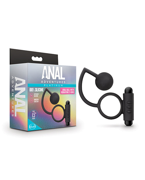 Blush Anal Adventures Platinum Silicone Anal Ball W-vibrating C Ring - Black