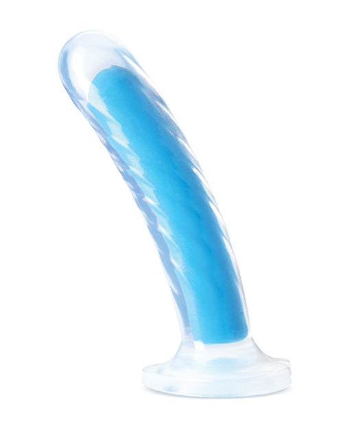 Blush Neo Elite Glow In The Dark Tao 7" Silicone Dual Density Dildo - Neon Blue