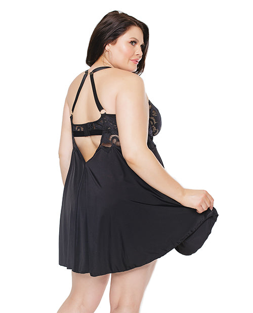 Scallop Stretch Lace & Microfiber Inner Bra Babydoll Black