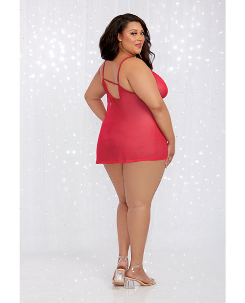 Stretch Mesh Chemise & Robe Red