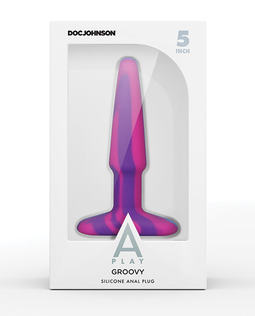 A Play 5" Groovy Silicone Anal Plug - Multicolor-pink