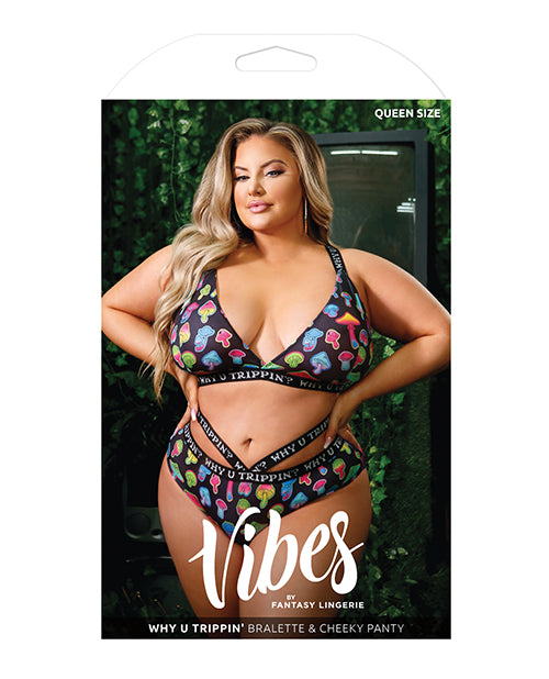 Vibes Why U Trippin Bralette & Cheeky Panty Black Qn