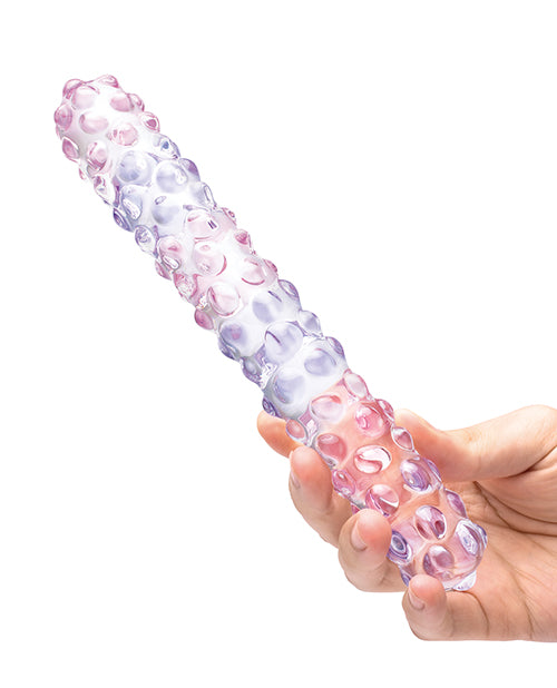 Glas 9" Purple Rose Nubby Glass Dildo - Purple-pink