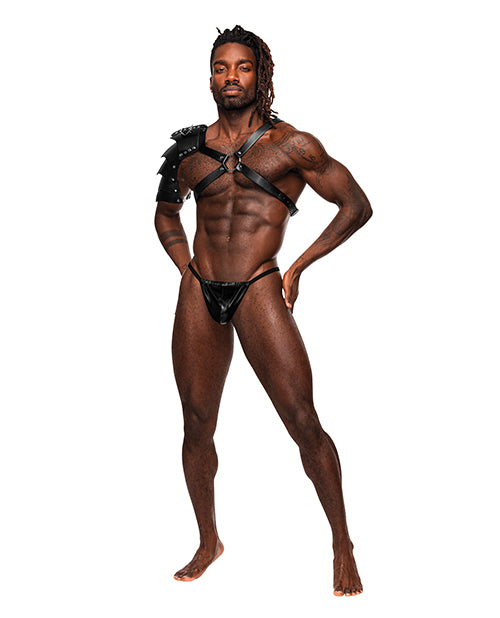 Aquarius Pu Leather Chest Harness W-half Sleeve Black O-s