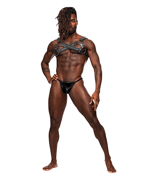 Virgo Pu Leather Chest Harness W-zipper Detail Black O-s