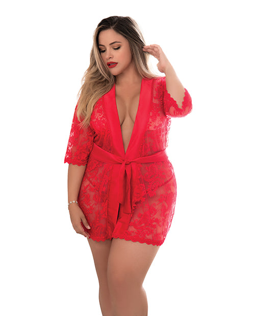 Lace Robe W/matching G-string Red