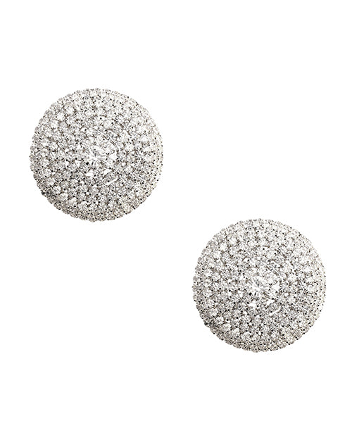 Neva Nude Burlesque Big O Crystal Jewel Reusable Silicone Pasties - Silver O-s