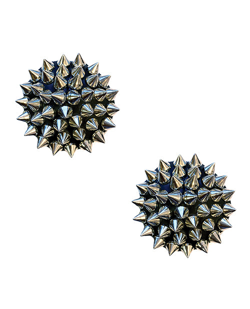 Neva Nude Burlesque Bowser Spike Pleather Reusable Silicone Pasties - Silver-black O-s