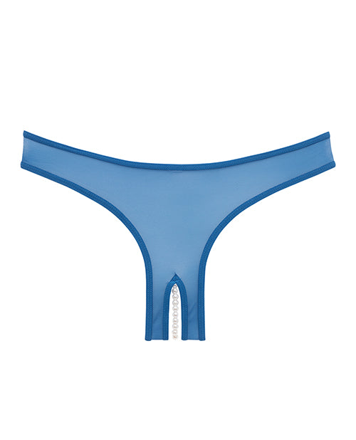 Crotchless Thong W/pearls Mykonos Blue