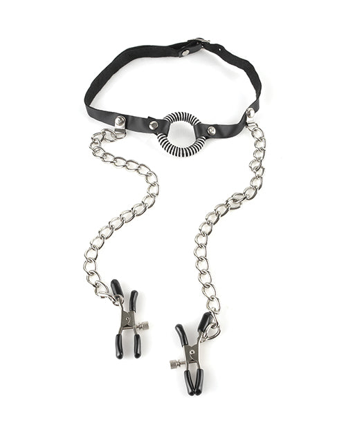 Fetish Fantasy Series O Ring Gag W-nipple Clamps