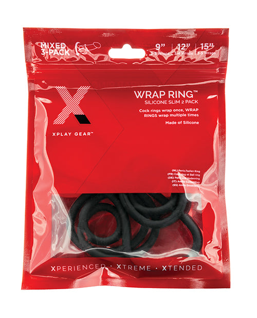 Xplay Gear 9"-12"-15" Silicone Slim Wrap Rings - Pack Of 3 Black