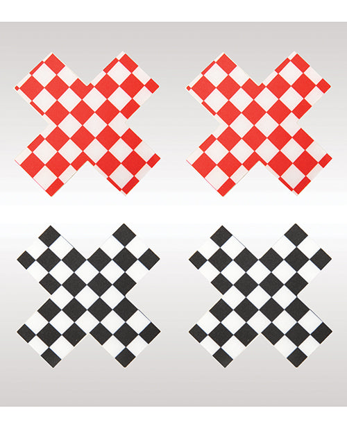 Peekaboos Off The Wall Checkered Pasties - 2 Pairs 1 Black-1 Red