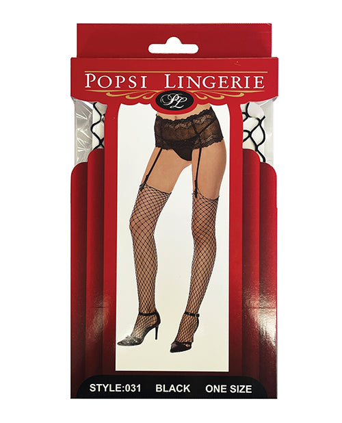 Unfinished Diamond Net Thigh High Black O/s
