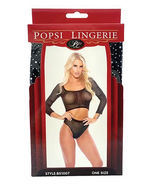 Rhinestone Crop Top W-high Waist Panty Black O-s