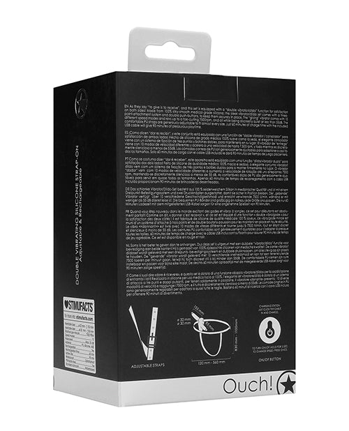 Shots Ouch Double Vibrating Silicone Strap On - Black