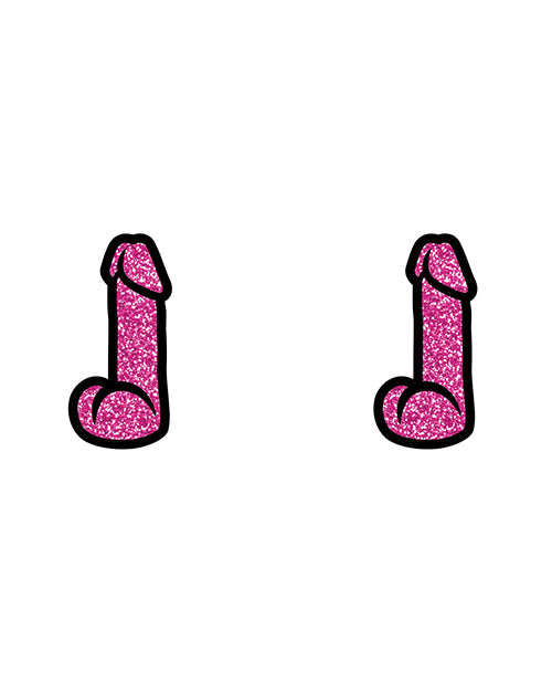 Wood Rocket Sex Toy Dildo Earrings - Pink Glitter