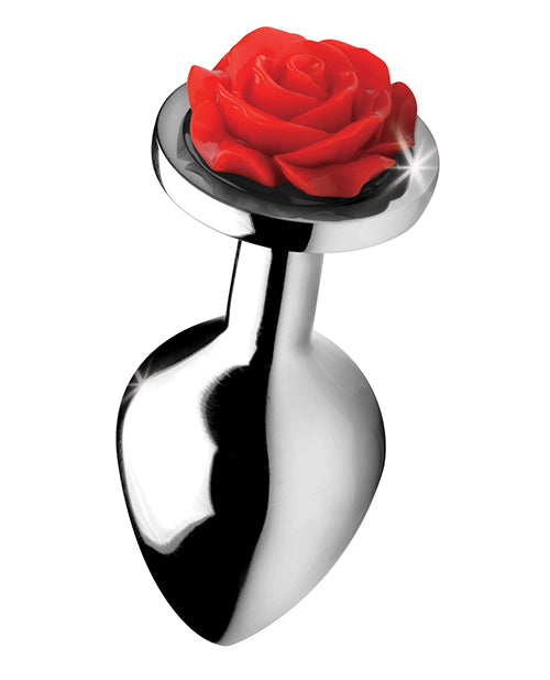 Bootysparks Red Rose Anal Plug - Silver