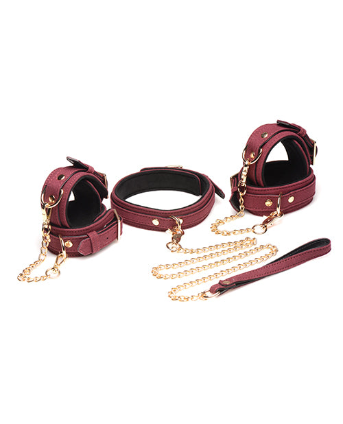 Master Series Velvet 6 Pc Bondage Set - Burgundy
