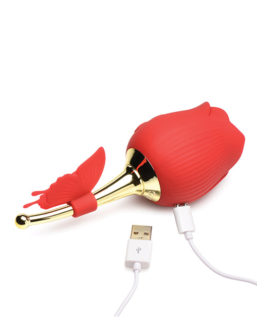 Inmi Bloomgasm Flutter Rose 10x Suction-vibrator W-butterfly Teaser - Red