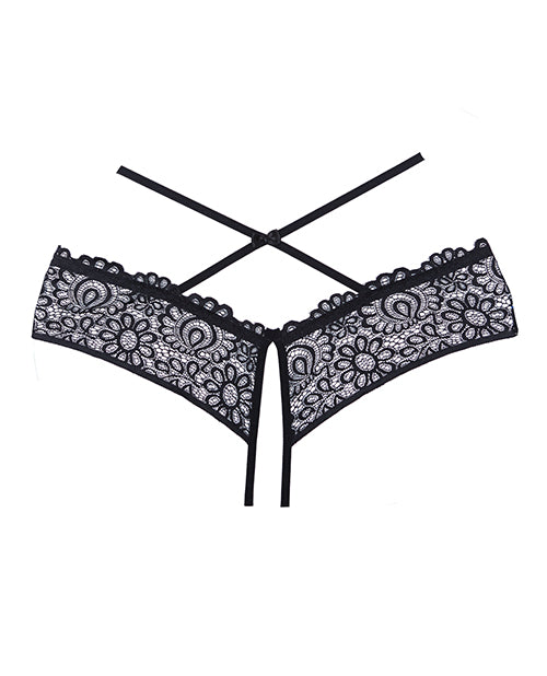 Adore Crayzee Open Panty W-criss Cross Waist Straps & Lace Black O-s