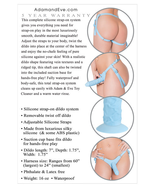 Adam & Eve Silicone Strap On System - Blue