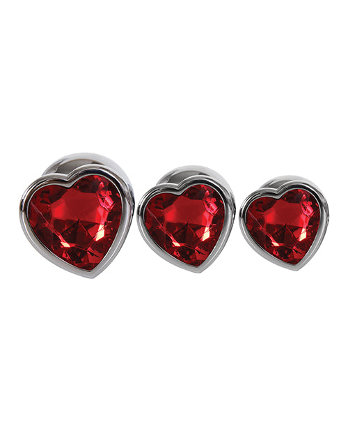 Adam & Eve Three Hearts Gem Anal Plug Set - Silver-red