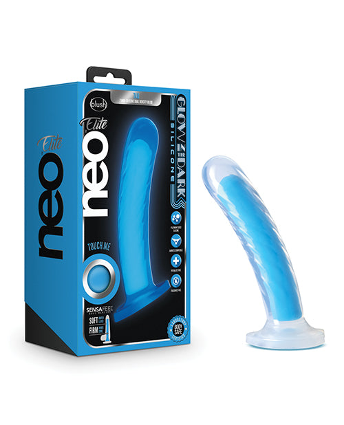 Blush Neo Elite Glow In The Dark Tao 7" Silicone Dual Density Dildo - Neon Blue