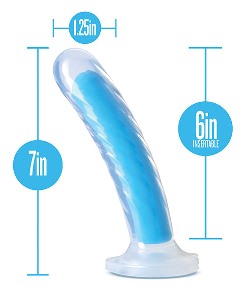 Blush Neo Elite Glow In The Dark Tao 7" Silicone Dual Density Dildo - Neon Blue