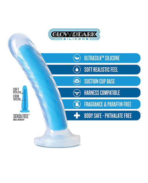Blush Neo Elite Glow In The Dark Tao 7" Silicone Dual Density Dildo - Neon Blue