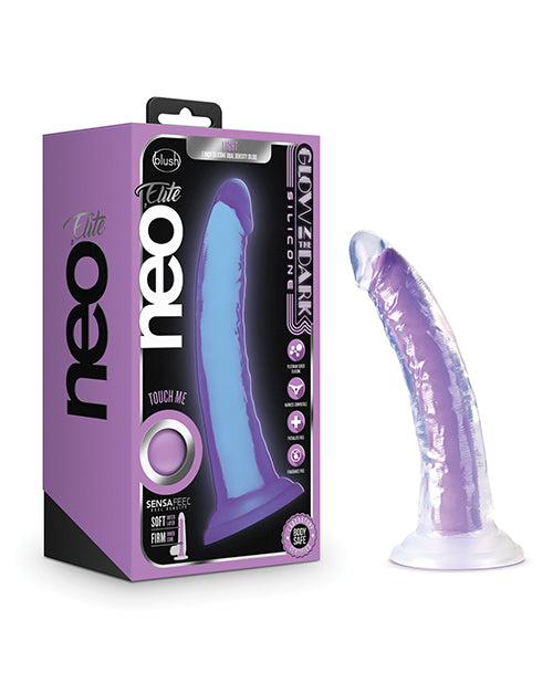 Blush Neo Elite Glow In The Dark Light 7" Silicone Dual Density Dildo - Neon Purple