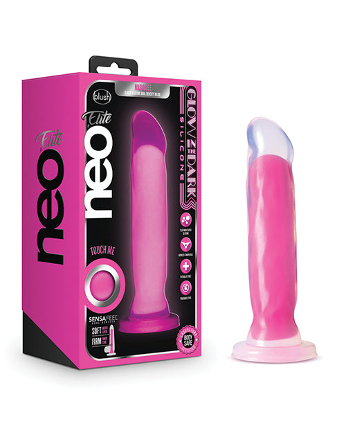Blush Neo Elite 8" Glow In The Dark Marquee Silicone Dual Density Dildo - Neon Pink
