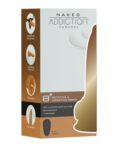 Naked Addiction 8" Rotating & Vibrating Dong W-remote - Caramel