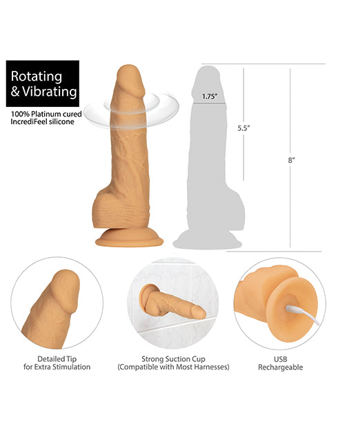 Naked Addiction 8" Rotating & Vibrating Dong W-remote - Caramel