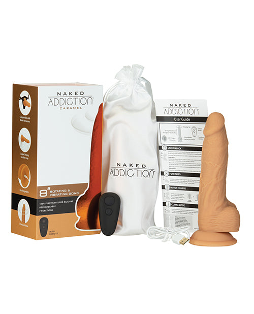 Naked Addiction 8" Rotating & Vibrating Dong W-remote - Caramel