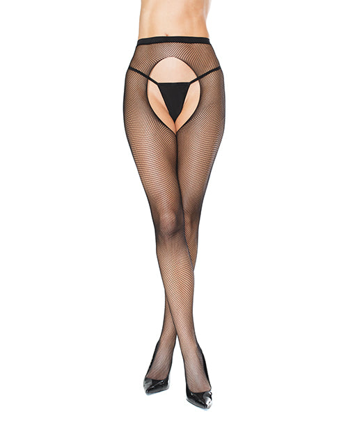Fishnet Natural Waist Crotchless Pantyhose Black O-s