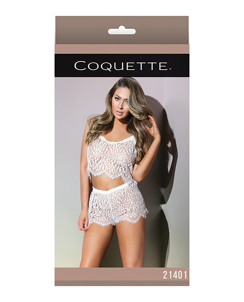 Classic Sheer Eyelash Lace Crop Cami & Short White O-s