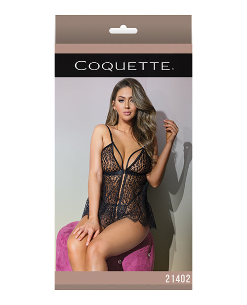 Classic Fine Lace Sheer Triangle Cup Babydoll & G-string Black O-s