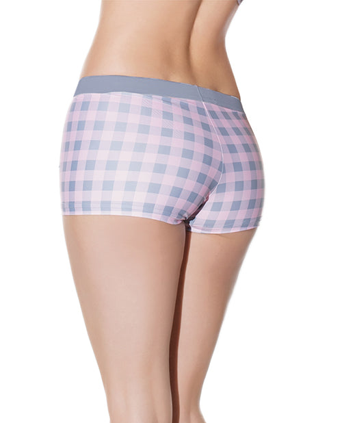 Crystal Pink Buffalo Check Print Short Grey/pink