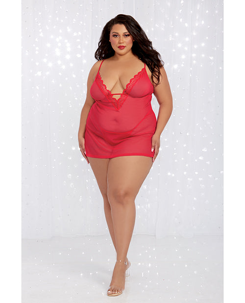 Stretch Mesh Chemise & Robe Red