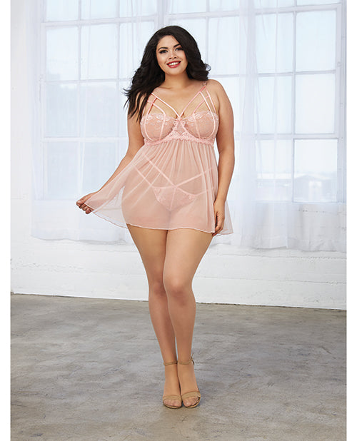 Simply Sexy Stretch Shimmer Mesh Chemise W/panty Pink Champagne