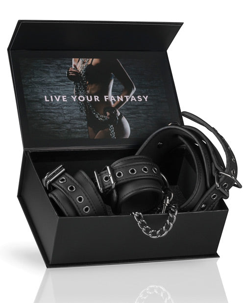 Easy Toys Faux Leather Collar W-handcuffs - Black