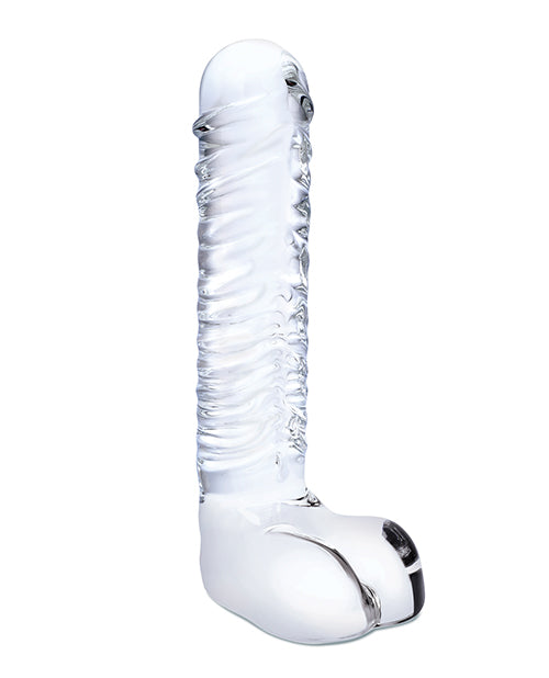 Glas 8" Realistic Ribbed Glass G-spot Dildo W-balls - Clear