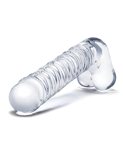 Glas 8" Realistic Ribbed Glass G-spot Dildo W-balls - Clear