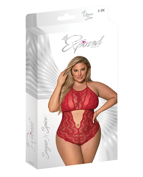 Sugar & Spice Teddy W-snap Crotch Red Qn