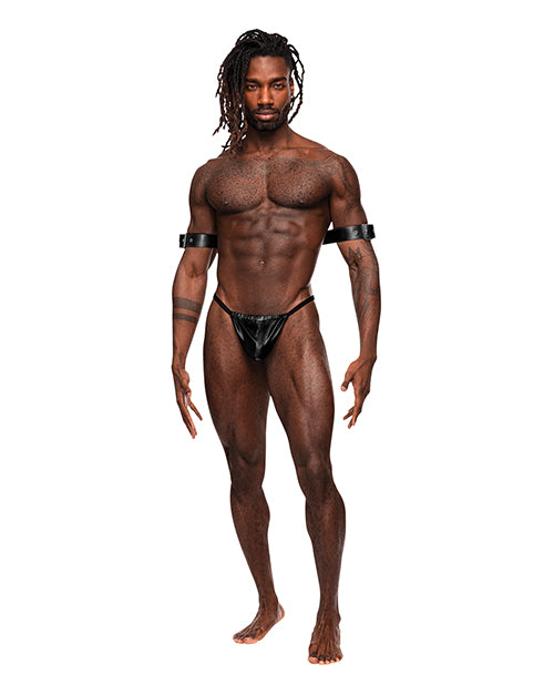 Pisces Pu Leather Bicep & Back Harness Black O-s