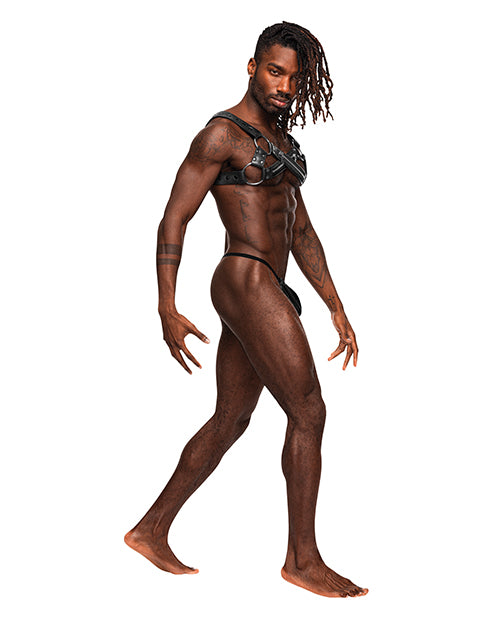 Virgo Pu Leather Chest Harness W-zipper Detail Black O-s