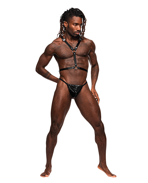 Sagittarius Pu Leather Chest & Winged Back Harness Black O-s
