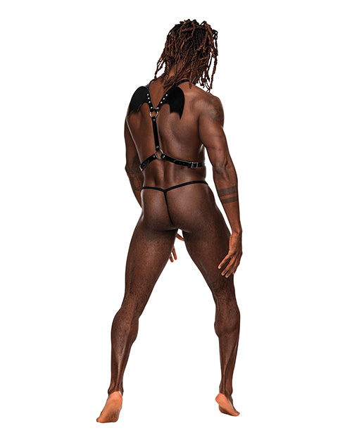 Sagittarius Pu Leather Chest & Winged Back Harness Black O-s